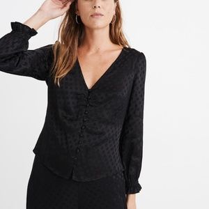 Madewell Smocked-Sleeve Daylight Top in Woven Dot